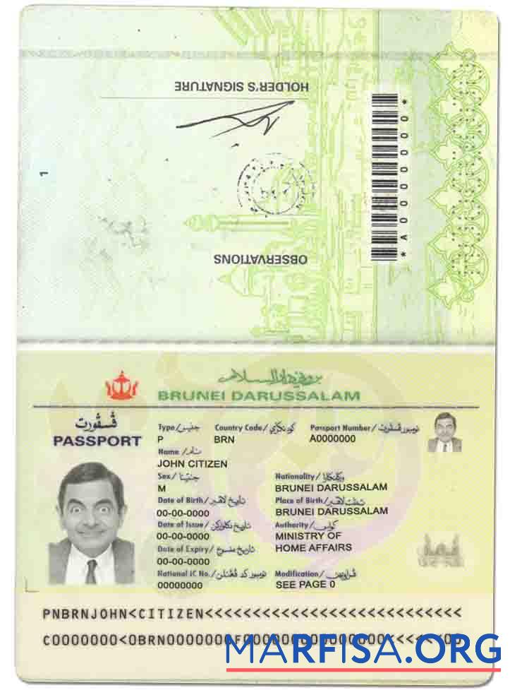 Realistic Brunei passport template